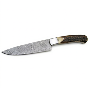 Cuchillo de Chef de Acero de Damasco Hecho a Mano con Mango de Asta de Ciervo, Espiga Completa, Cuchillo para Desollar para Camping al Aire Libre, Cuchillo Personalizado OEM - Product Image 1