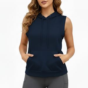 Débardeur pull à capuche sans manches en tissu doux et chaud orné de strass, style streetwear, personnalisé pour femme, collection automne-hiver 2026 - Product Image 1