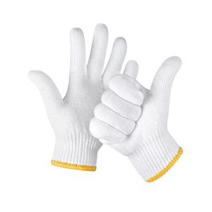 Cotton Safety <b>Gloves</b> <b>Knit</b> Wrist Anti-Slip General Purpose Work <b>Gloves</b> White with Yellow Cuff - Product Image 1