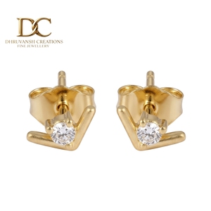 ต่างหูเพชรทรงกลม 14KT ทองคำแท้สีเหลือง  เพชรเพาะเลี้ยงในห้องปฏิบัติการ รับรองโดย IGI ดีไซน์เรียบหรู ทันสมัย เหมาะเป็นของขวัญในทุกๆ วัน เครื่องประดับคุณภาพสูง - Product Image 1