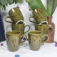 Ensemble de 6 tasses en céramique rayées bleues et blanches, style Japandi, faites à la main, étanches, pour le voyage, avec glaçure brillante, pour le thé, le cacao, les boissons chaudes
