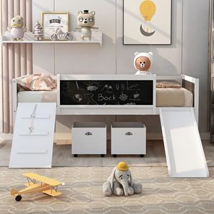 Letto a soppalco in legno bianco per bambini, misura Twin, con due contenitori portaoggetti (Vecchio SKU LP000075AAK) - Product Image 2