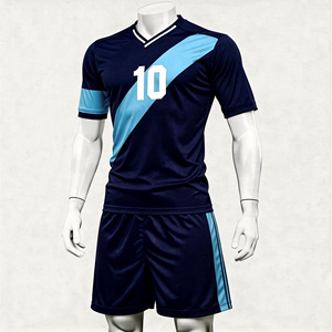 Conjunto de uniforme de rugby para hombre, azul marino, azul claro, con rayas diagonales, cuello en V, manga corta, número 10, de secado rápido. - Product Image 1