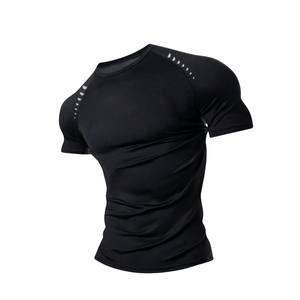 Camiseta Deportiva de Compresión Negra para Hombre, Corte Ajustado, Manga Corta, Secado Rápido, para Entrenamiento, Running, Gimnasio, Fitness, Ropa Deportiva de Alto Rendimiento - Product Image 1