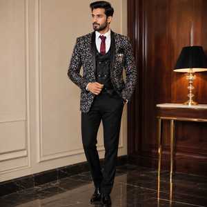 Traje de esmoquin de diseñador personalizado para hombre, traje de novio premium para boda, blazer formal de tres piezas, a medida, de un solo botón, de poliéster - Product Image 4