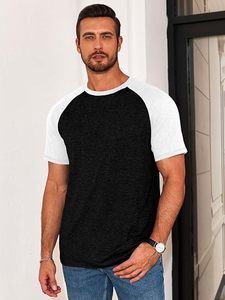 Men's Black And White <b>Raglan</b> Sleeve T-Shirt O-Neck Casual Solid Color Jersey Cotton Regular Fit <b>Top</b> - Product Image 4