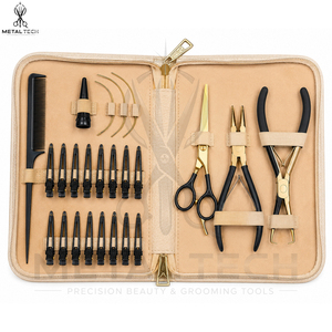 Premium Hair Extension Application Kit With Gold Finish Installation <b>Tools</b> Hair Sectioning Clips Pulling Needle and Luxury Carry - Product Image 4