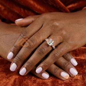 Elegant 925 Sterling <b>Silver</b> <b>Emerald</b> Cut Diamond Eternity Engagement <b>Ring</b> with Princess Cut Accent Stones for Women - Product Image 4