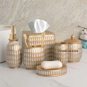 Ensemble d'accessoires de salle de bain rustiques en métal galvanisé et bois, style ferme, forme arrondie, pour livraison directe d'usine - Product Image 4