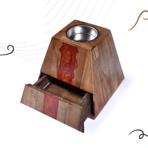 Ensemble brûleur de Bakhoor en bois de santal avec incrustation de résine, porte-encens pyramidal, diffuseur d'aromathérapie pour la décoration spirituelle de la maison, cônes d'encens - Product Image 1