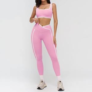 Conjunto de sujetador halter y leggings para mujer, personalizado al por mayor, de cintura alta, de secado rápido, para yoga y fitness, conjunto de 2 piezas para correr - Product Image 5