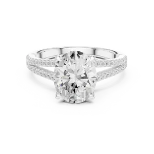 Bague de fiançailles en diamant de laboratoire ovale VVS E-F 2,5 carats, or massif 18 carats, certifiée IGI, à double sangle micro-pavée, bague fine - Product Image 3