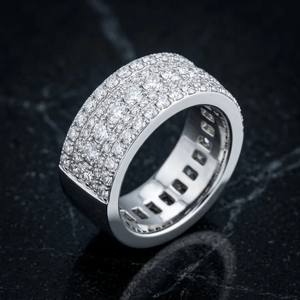 Triple Row Round Cut Full Eternity Pavé Band <b>Ring</b> In <b>Silver</b> For <b>MEN</b> Luxury Fashion Wedding Statement Jewelry - Product Image 3