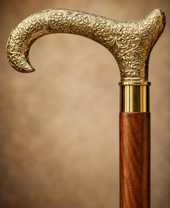 Elegant Gold-Plated Brass Walking Cane With Floral Engraving For Gentlemen - Product Image 2