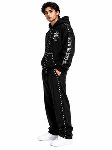Premium Custom Rhinestone Tracksuit <b>Set</b> Men Black Zip Up Hoodie Jogger Pants Cotton Fleece Streetwear Outfit Full <b>Set</b> Oversized - Product Image 4