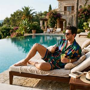 Conjunto de Dos Piezas de Lujo para Hombre, 100% Algodón Transpirable, Camisa de Manga Corta y Pantalones Cortos Personalizados, Ropa Casual de Verano para la Playa - Product Image 6