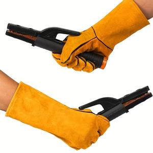 Guantes de trabajo de cuero de piel de ciervo de alta calidad, color amarillo, guantes de seguridad de dedo completo con puño largo para hombre. - Product Image 6