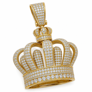 18K Gold Full Iced Out Diamond Crown Pendant Hip Hop King <b>Necklace</b> Lab Grown Pave Custom - Product Image 1