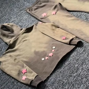 Unisex Acid Wash Breathable Tracksuit Puff Printed Polyester Cotton Fleece <b>Brushed</b> Hoodie Solid Vintage Regular Winter High - Product Image 6