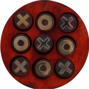 Handmade Wooden Round Tic Tac Toe Board Game Set Brass Inlay Naughts and Crosses Coffee Table Decor Puzzle Toy for Adults Kids - Product Image 3