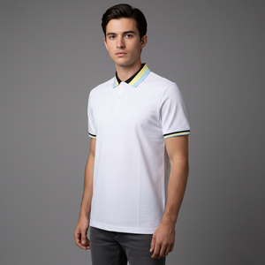 รับผลิตเสื้อยืดผู้ชายแบบ OEM/ODM ผ้าฝ้ายถัก 100% สีพื้น คอเสื้อตัดสี แขนสั้น สวมใส่สบาย ระบายอากาศได้ดี ผลิตตามสั่ง - Product Image 6