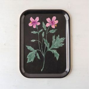 Eco-Friendly Rectangular Metal Serving Tray Vintage Botanical Floral Print <b>Black</b> Metal Coffee Tea Tray Decorative Platter Trays - Product Image 1