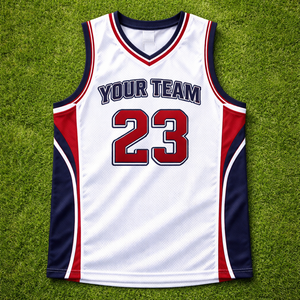 เสื้อบาสเก็ตบอลแบบกำหนดเองสำหรับทีมและลีก แห้งเร็ว ระบายอากาศได้ดี ผ้าโพลีเอสเตอร์ 100% ปักชื่อและหมายเลขผู้เล่นตามสั่ง - Product Image 1