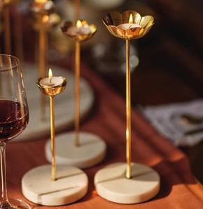 Gold Flower Shape Candle Holder with Marble <b>Base</b> Decorative <b>Table</b> <b>Lamp</b> for Living Room Contemporary Design - Product Image 1