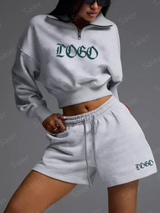 Conjunto de Dos Piezas para Mujer, Top de Manga Corta y Pantalones Cortos, Verano, 100% Algodón, Color Liso, Casual, Cuello en V, Estilo Urbano - Product Image 2