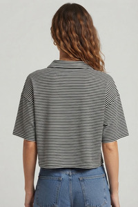 Polo rayé pour femme, coupe ample, manches courtes, en coton, style crop et coupe carrée - Product Image 2