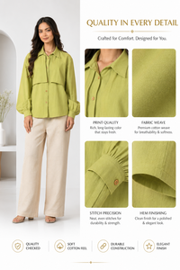 Ensemble deux pièces en coton pour femme, tenue d'été décontractée, chemise à rabat avant et pantalon taille haute, ensemble coordonné - Product Image 4