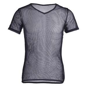 Camisetas de malla 100% algodón para hombre con logo OEM personalizado, cuello en V, estilo hip hop, corte regular, ecológicas, de secado rápido y manga corta. - Product Image 2