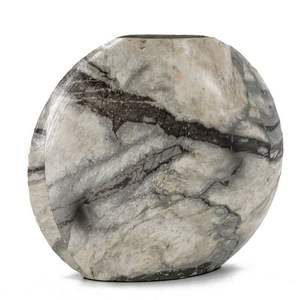 Vase en métal marbré rond minimaliste |   Vase à fleurs créatif à motif de pierre circulaire, style nordique tendance, décoration d'intérieur - Product Image 1