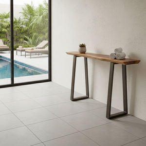 Mesa Consola Delgada de Lujo para Entrada, Moderna, Ecológica, Duradera, de Madera de Teca Sólida, con Patas de Metal, para Sala de Estar - Product Image 6