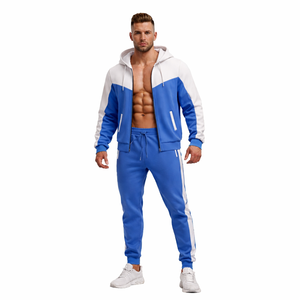 Men’s Casual Sports Tracksuit Set Blue <b>White</b> Hoodie Sweatpants Fitness Running Gym Wear OEM Custom Logo - Product Image 4