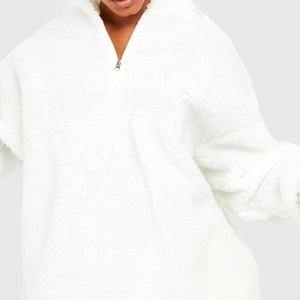 <b>Women's</b> Breathable 1/4 <b>Zip</b> Fleece Hooded Sweatshirt with Embroidered Rhinestone High Street Style Adult <b>White</b> Winter Pullover - Product Image 5