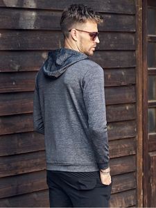 Sweat-shirt à capuche zippé noir pour homme, manches raglan, coupe classique, style décontracté, tissu polaire polyester/coton, séchage rapide, respirant - Product Image 3