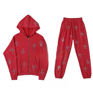Ensemble de survêtement pour homme avec strass, sweat à capuche et pantalon de jogging en coton de haute qualité, coupe décontractée, détails en strass, confortable et décontracté - Product Image 1