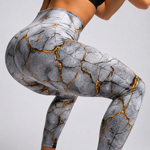 Leggings de Cintura Alta con Estampado de Tierra Agrietada, Tejido Elástico de Punto, Estilo Deportivo, para Todas las Temporadas - Product Image 2
