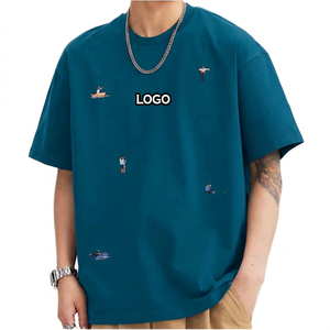 T-shirt surdimensionné en coton et polyester pour homme, broderie personnalisée, manches courtes, séchage rapide, écologique, streetwear, coupe ample, OEM - Product Image 2