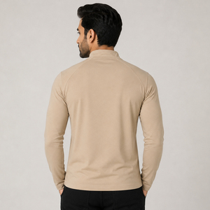 T-shirt de sport pour homme à manches longues avec fermeture éclair 3/4, coupe ajustée, col roulé, vêtement de sport léger pour la course à pied - Product Image 2