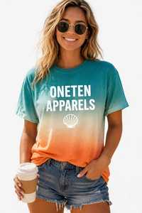 Camiseta de Verano para Mujer, Color Verde Azulado y Naranja, Manga Corta, Cuello Redondo, Corte Holgado, Informal, de Algodón Transpirable, con Logotipo - Product Image 6