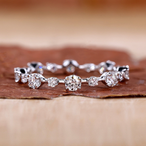 Round Diamond Eternity Band Minimalist Wedding & Anniversary <b>Ring</b> Dainty <b>Stacking</b> Band Moissanite Diamond <b>Silver</b> Plated - Product Image 1