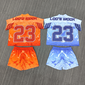 Custom Boxy American Streetwear V Neck <b>T</b>-<b>shirts</b> Set Sublimation Mesh Vintage Football Jerseys and Shorts Set - Product Image 3