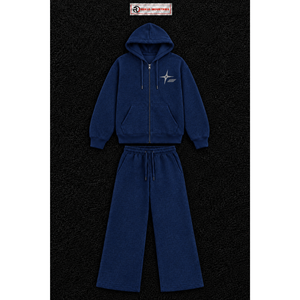 Men's Navy Blue Tracksuit <b>Full</b> <b>Zip</b> <b>Hoodie</b> And Wide Leg Sweatpants Set Custom Logo Casual Sportswear Jogging Suit Wholesale OEM - Product Image 5