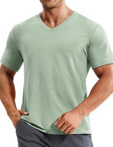 Camiseta con cuello en V para hombre, 100% algodón, manga corta, informal, suave, transpirable, ligera, lisa, corte regular, ropa de verano para hombre - Product Image 1