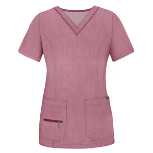 Robe d'uniforme d'infirmière élégante de qualité supérieure, hauts à manches courtes, uniformes de travail couleur unie, aubergine - Product Image 4