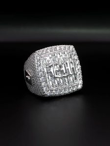 Luxury Moissanite Iced Out <b>Initial</b> Letter <b>Ring</b> Baguette and Round Cut Hip Hop Statement <b>Ring</b> Fully Paved Shine Design - Product Image 3