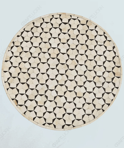 Ivory Geometric Inlay Round Side <b>Table</b> Handcrafted Octagon <b>Mosaic</b> Pattern Gold Base Luxury End <b>Table</b> Designer Home Furniture - Product Image 3
