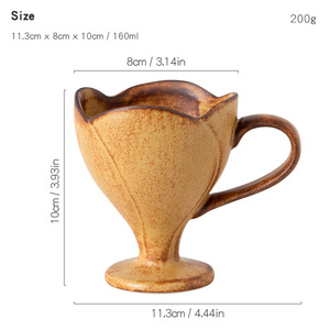 แก้วกาแฟเซรามิควินเทจลายร่อง ไพน์ พาวิลเลียน ขนาด 160 มล. แก้วลาเต้ทรงสูงทำจากสโตนแวร์ ขอบลายกลีบดอกไม้ สไตล์เรียบง่าย สำหรับร้านกาแฟและใช้ในบ้าน - Product Image 6